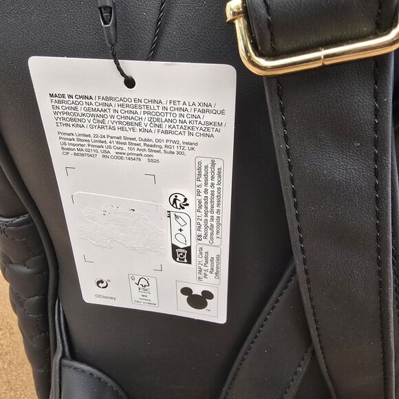 Disney Primark Winking Mickey Mouse Black Embossed Backpack Bag New (B9) - Picture 6 of 11